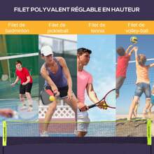 SPORTNOW Filet de badminton, filet portable pour volley-ball, pickleball et tennis, hauteur ajustable de 107 à 155 cm, avec sac de transport, cadre métallique, noir, jaune - Jaune citron - Voir 6