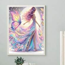 Round Diamond Painting Kit - Butterfly Princess And Floral Fantasy - Full Drill Canvas Art Craft Suitable For Home Wall Decor, DIY Mosaic Jewel Art For Adults And Beginners