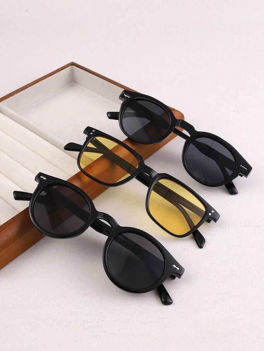 圆形男士时尚眼镜，休闲太阳镜，潮流 - 3669黑灰+3388黑灰+3246黑框黃 - 查看 1