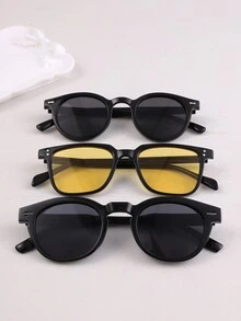 圆形男士时尚眼镜，休闲太阳镜，潮流 - 3669黑灰+3388黑灰+3246黑框黃 - 查看 2