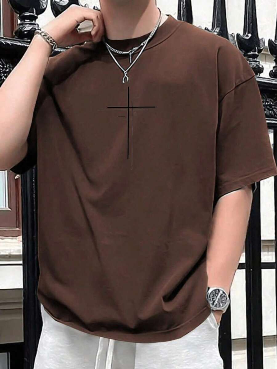 Men's Women's Unisex Double 100% Cotton T-Shirt Premium Mesh Shirt 30.1 - Cruz - 鏽棕色 - 查看 1