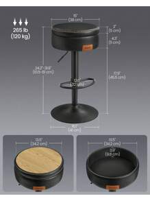 VASAGLE 360° Swivel Bar Stool, Height Adjustable Barstool With Storage, Synthetic Leather With Stitching, Ink Black - Black - View 4