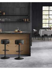VASAGLE 360° Swivel Bar Stool, Height Adjustable Barstool With Storage, Synthetic Leather With Stitching, Ink Black - Black - View 5
