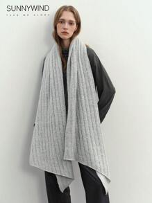 1pc Women's Solid Vertical Striped Soft Skinny Oblique Edge Large Size Thick Scarf Shawl, Suitable For Autumn/Winter Warmth - Light Grey - View 4