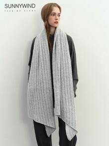 1pc Women's Solid Vertical Striped Soft Skinny Oblique Edge Large Size Thick Scarf Shawl, Suitable For Autumn/Winter Warmth - Light Grey - View 7