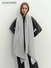 1pc Women's Solid Vertical Striped Soft Skinny Oblique Edge Large Size Thick Scarf Shawl, Suitable For Autumn/Winter Warmth - Light Grey - View 3