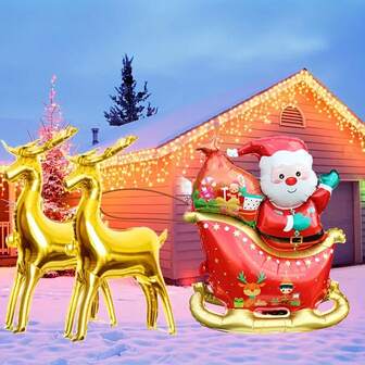 Christmas Sled Santa Claus Reindeer Aluminum Foil Balloons, Christmas Decorations Balloons, New Year Party House Decoration Balloons
