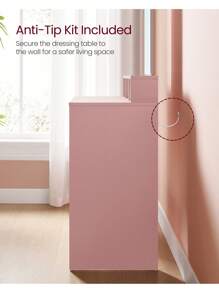VASAGLE Modern Jelly Pink Dressing Table With Large Mirror, 2 Drawers & 3 Compartments - Pink - View 5