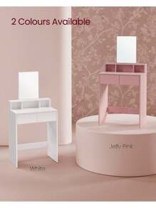 VASAGLE Modern Jelly Pink Dressing Table With Large Mirror, 2 Drawers & 3 Compartments - Pink - View 6