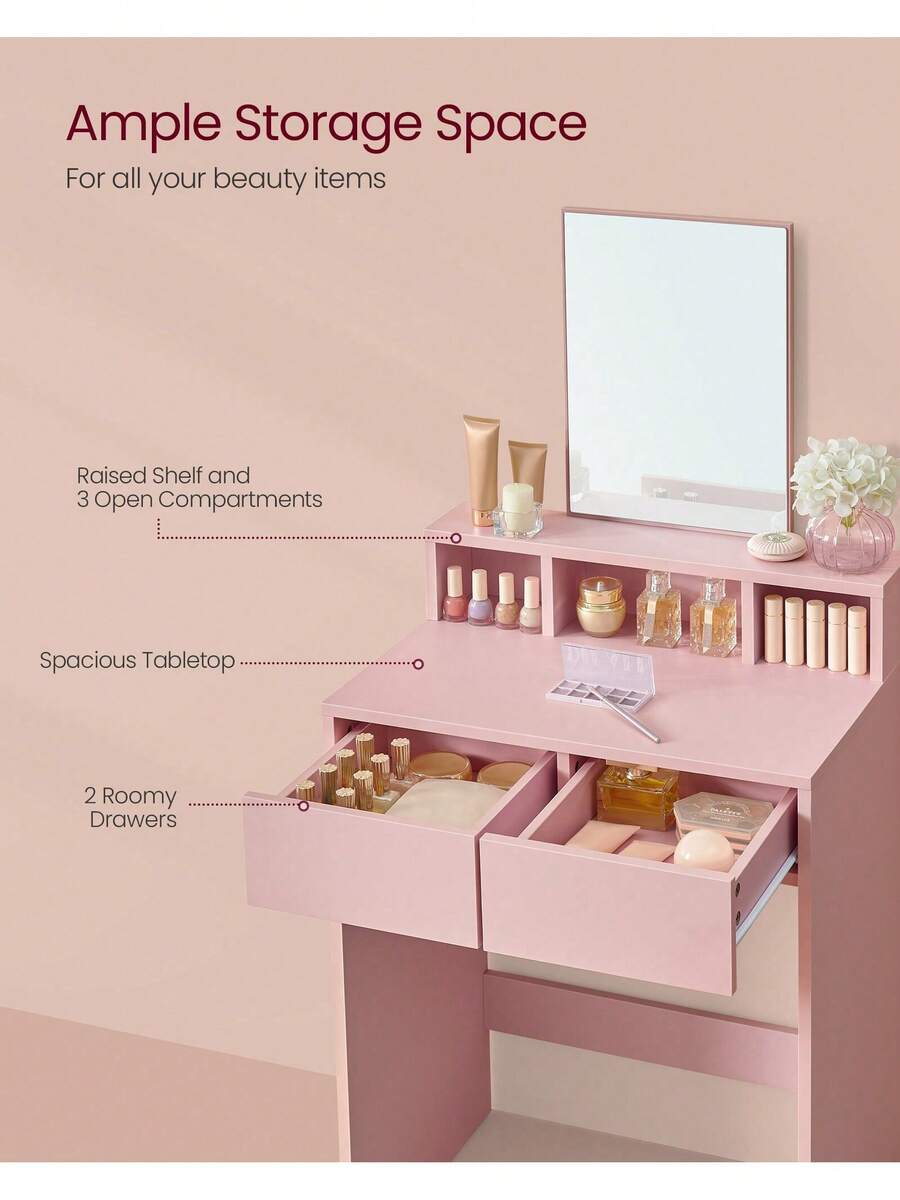 VASAGLE Dressing Table With Large Mirror, Vanity Table With 2 Drawers