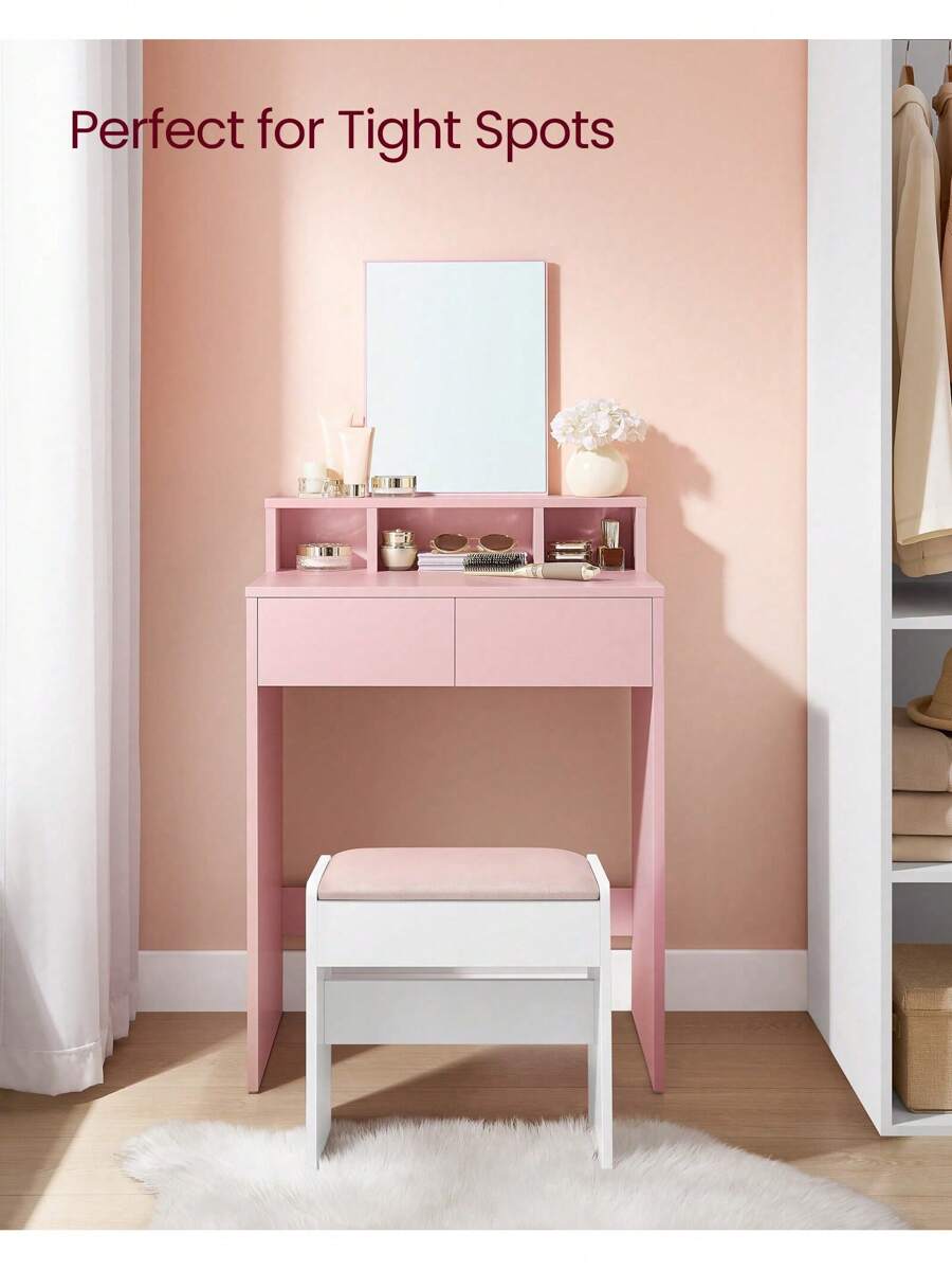 VASAGLE Dressing Table With Large Mirror, Vanity Table With 2 Drawers