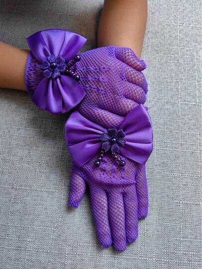 1 Pair Children Lace Hollow Out Bow Princess Gloves (For Party And Holiday Events)