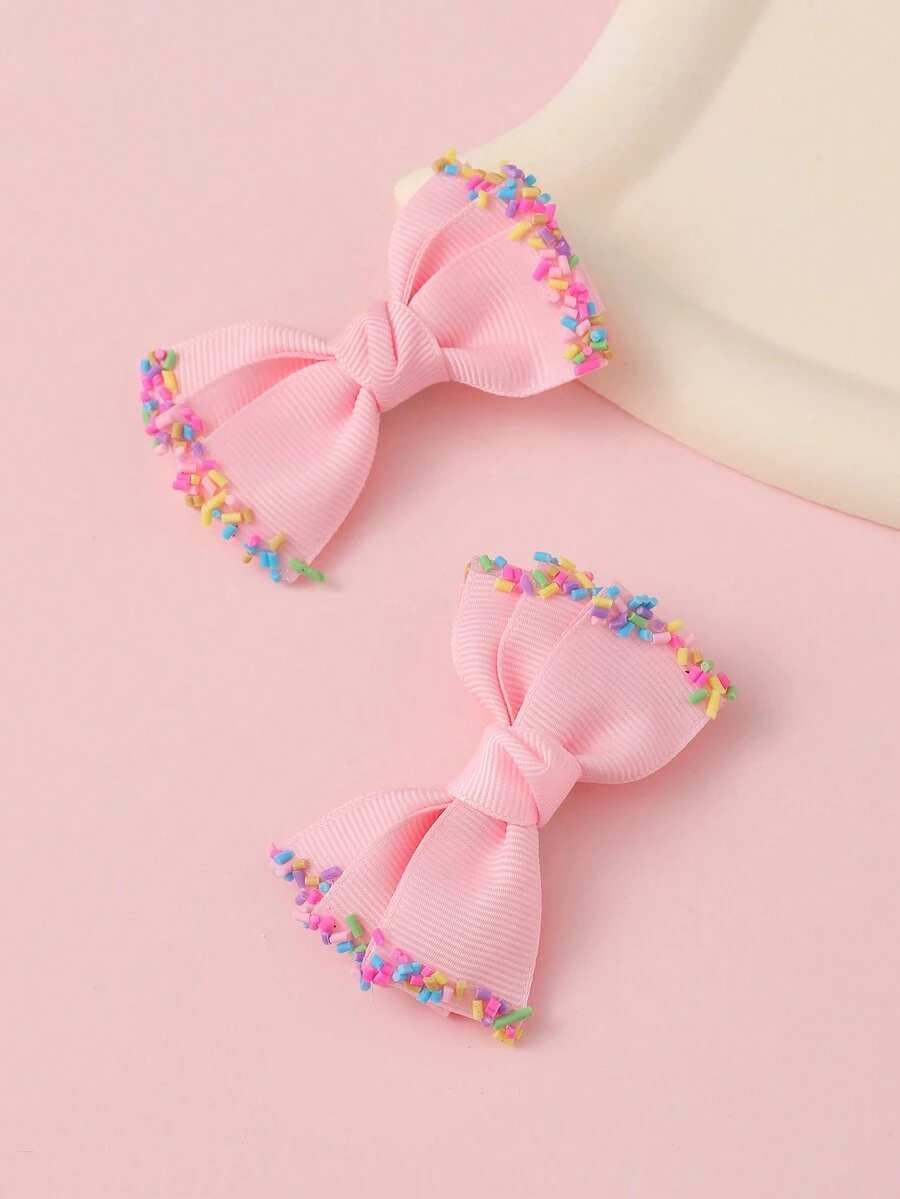 2 件/卡糖果色可爱蝴蝶结发夹，简约优雅万圣节发饰女士圣诞节 - 彩色 - 查看 1