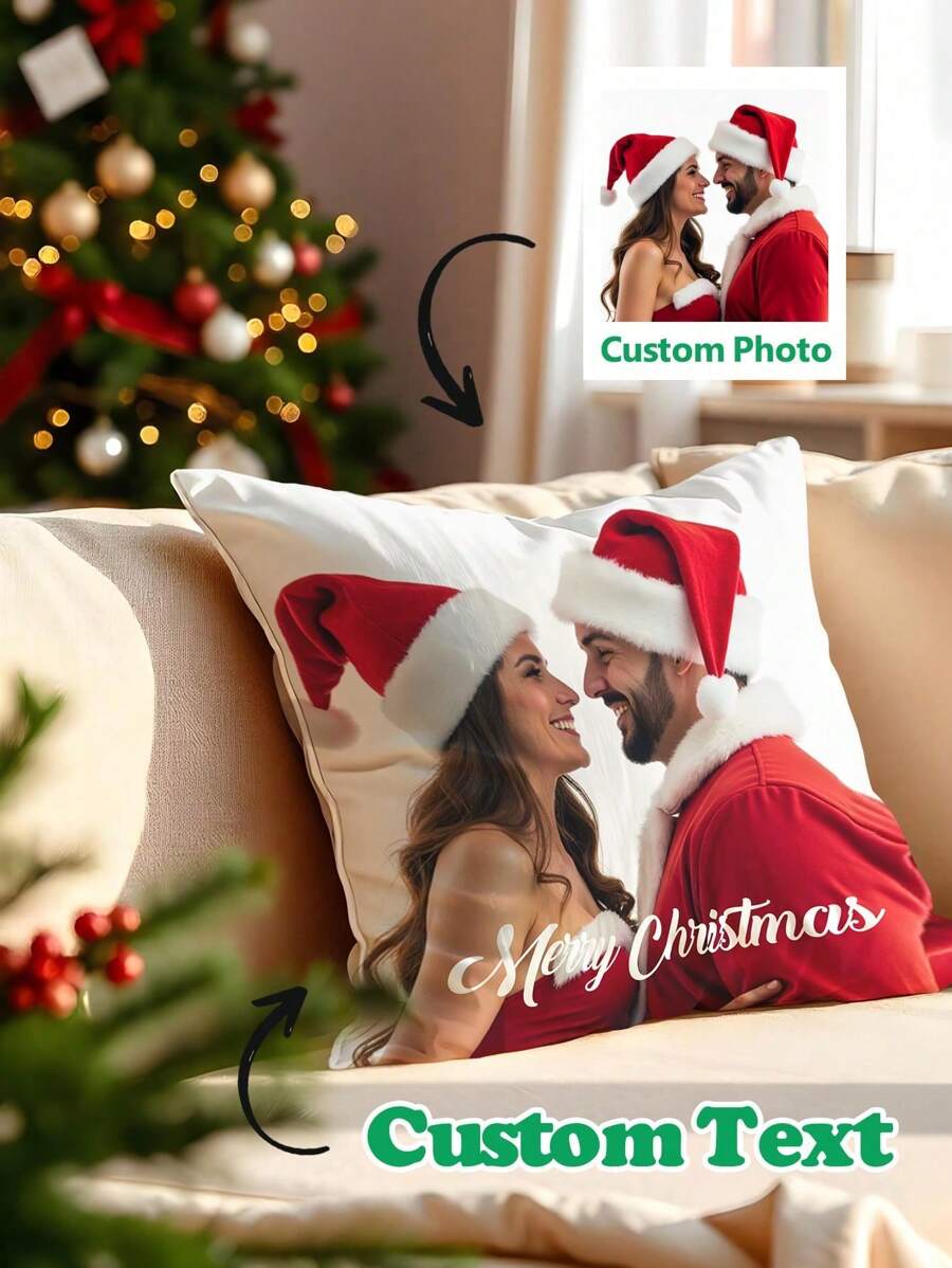 1 Customized Photo Pillow, Personalized Christmas Photo Crystal Velvet Pillowcase Double-Sided Printing With Pillow Core, Christmas Gift, Best Christmas Gift, Best Gift For Living Room, Bedroom, Sofa, Therapist's Office, Creative Anniversary Gift, Birthday Gift, Mother's Day Gift, Father's Day Gift, Best Friend Gift, Gift For Mom/Dad, Gift For Girlfriend/Boyfriend - Upload Pictures to Customize Pillows - View 1