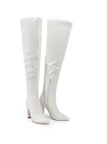 Women's Chunky Heel Pointed Toe Over-Knee-High Boots With Side Zipper Closure And Wrinkled Design For Autumn/Winter, Match Any Wearing And Occasion - trắng - Xem 6