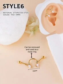1 peça Y2k Multiuso Industrial Brinco Borboleta Industrial Piercing Jóias Aço Inoxidável Strass Decoração Asas Industrial Brincos Para Mulheres Homens Coração Arco Industrial Bar Piercing Nariz Anel Corrente Cartilagem Hélice Piercing Brincos Flor Industrial Barbell Body Piercing Jóias 38mm 1&1/2 Polegada Industrial Piercing Bar Para Natal Halloween Presente Festa Uso Diário Noite Fora Reuniões Sociais Uso Diário