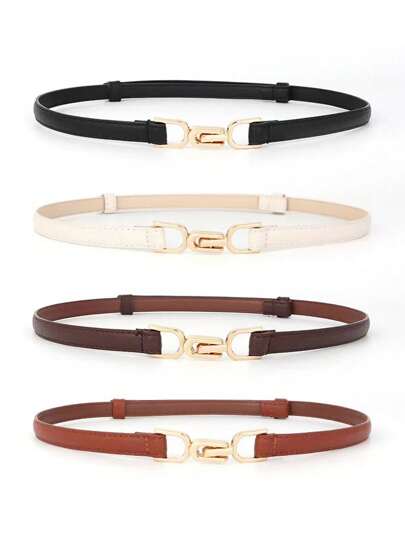 4pcs Women's Adjustable Simple Western Jeans Belt, Suitable For Daily Wear, Summer, School Fall, Autumn, Halloween