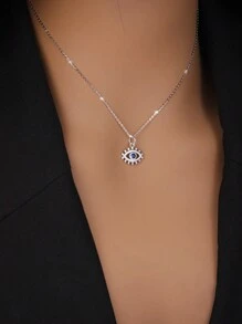 ELSEDES 1pc Unique S925 Silver Devil's Eye Blue Gemstone Pendant Necklace, For Daily Wear - Silver - View 2