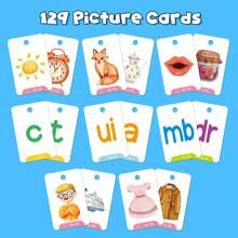 1 套/129 件儿童 CVC 单词游戏，卡通双面教育闪存卡，用于匹配字母阅读拼写游戏，教育玩具学习活动演讲老师学校用品