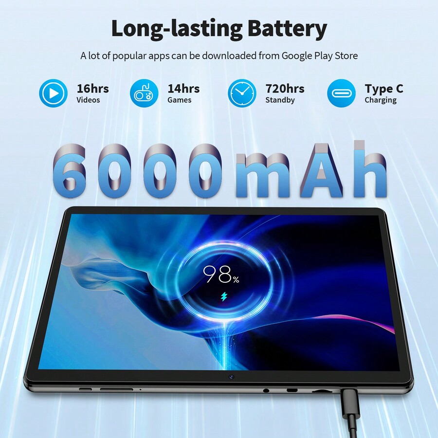 JJGJ Android Tablet, 10.1 Inch Android 12 Tablet, 6GB RAM 64GB ROM, 1TB