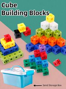 100pcs/Box DIY Children Building Blocks Toys, Creative Assembly Magic Square Plastic Cubes Montessori Educational Toys, Mathematic Connection Cubes For 3-6 Year Old Boys Girls, With Storage Box