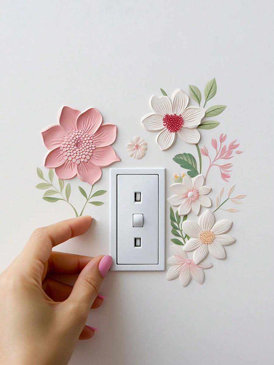 1 件风格花朵贴纸 - 新鲜花朵灯开关贴花；适用于客厅入口墙壁装饰自粘装饰乙烯基贴花、卧室装饰、房间装饰品、装饰、秋季装饰、教室装饰、可移除贴纸婴儿淋浴家庭装饰礼物 - 彩色 - 查看 1