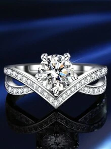1pc 1 Carat D Color VVS Clarity GRA Certified Classic Elegant Luxurious S925 Sterling Silver Platinum Plated Moissanite Crown Open Finger Ring, Suitable For Women's Engagement, Wedding, Best Friend Gift, Wedding Party And Daily Wear. The Main Stone Is 1 Carat Moissanite With Brilliant Fire & Sparkle. S925 Sterling Silver Setting Is Hypoallergenic. The Design Is Fashionable, Graceful, Minimalist And Suitable For Office, Party And Commuting Occasions.