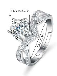 1pc 1 Carat D Color VVS Clarity GRA Certified Classic Elegant Luxurious S925 Sterling Silver Platinum Plated Moissanite Crown Open Finger Ring, Suitable For Women's Engagement, Wedding, Best Friend Gift, Wedding Party And Daily Wear. The Main Stone Is 1 Carat Moissanite With Brilliant Fire & Sparkle. S925 Sterling Silver Setting Is Hypoallergenic. The Design Is Fashionable, Graceful, Minimalist And Suitable For Office, Party And Commuting Occasions.