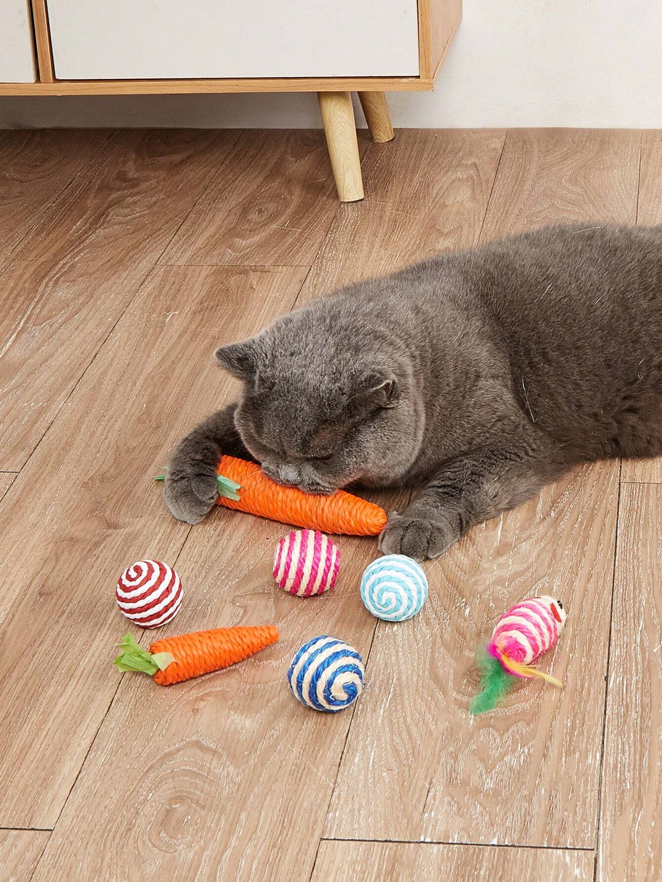 Ensemble de jouets pour chats en forme de boule, 7 pièces, avec des couleurs aléatoires. Pour