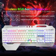 Wireless Gaming Keyboard And Mouse,Rainbow Backlit Rechargeable Keyboard Mouse With 3800mAh Battery Metal Panel,Removable Hand Rest Mechanical Feel Keyboard And 7 Color Gaming Mute Mouse For PC Gamers - RGB trắng - Xem 3