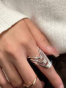 GAGAFEEL 1 件简约酷炫 S925 纯银光滑多层戒指，适合派对、约会、礼物、日常佩戴、生日礼物 - 銀色 - 查看 4