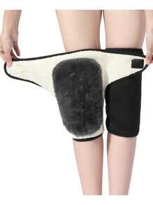 1 buah Pelindung Lutut Bulu Domba Musim Dingin dengan Perekat Velcro, Penopang Lutut Tebal dan Hangat untuk Kaki Dingin, Unisex - MultiWarna - View 3