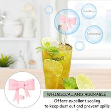 1 套/2 件 10 毫米优雅蝴蝶结硅胶吸管塞，可调节蝴蝶结杯配件，适用于 30 盎司和 40 盎司玻璃杯，婚礼派对圣诞礼物 - 彩色 - 查看 3