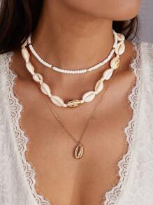 3入組波西米亞風格手工串珠和貝殼吊墜鎖骨項鍊 - 彩色 - 查看 4