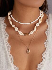 3入組波西米亞風格手工串珠和貝殼吊墜鎖骨項鍊 - 彩色 - 查看 3