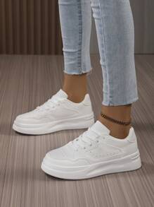 Nuevos zapatos blancos con suela gruesa, tenis casuales blancos y transpirables para mujeres, cómodos con suela suave, antideslizante, anti-olor y duraderos para viajes - Blanco - Ver 3