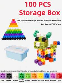 100pcs/Box DIY Children Building Blocks Toys, Creative Assembly Magic Square Plastic Cubes Montessori Educational Toys, Mathematic Connection Cubes For 3-6 Year Old Boys Girls, With Storage Box