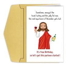 1PC Thiệp sinh nhật tháng 12 cho bạn bè, Thiệp tiệc Giáng sinh vui nhộn về Chúa Jesus Christ, Thiệp sinh nhật Giáng sinh hài hước - Nhiều màu - Xem 1