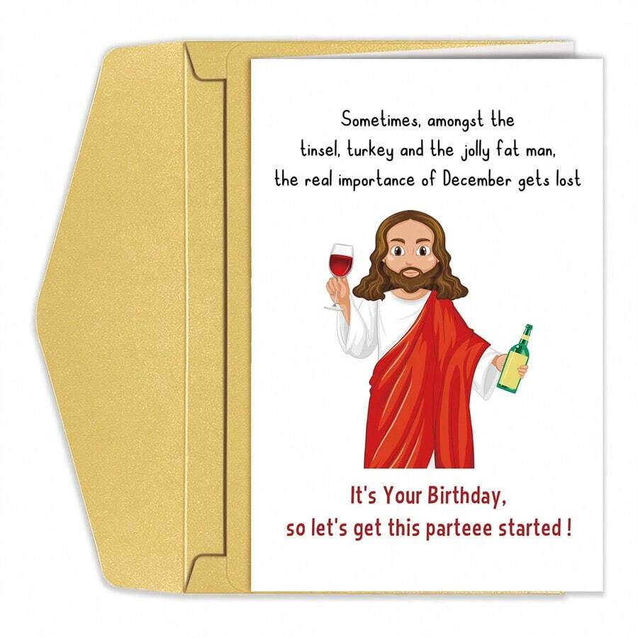 1PC Thiệp sinh nhật tháng 12 cho bạn bè, Thiệp tiệc Giáng sinh vui nhộn về Chúa Jesus Christ, Thiệp sinh nhật Giáng sinh hài hước - Nhiều màu - Xem 1