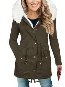 Women's Casual Fleece Zip Up Hooded Cardigan With Fur Collar, Suitable For Daily Wear In Autumn/Winter, Christmas