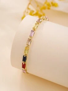 1 chiếc vòng tay có thể điều chỉnh bằng đồng mạ vàng 14k đính đá Zirconia thời trang & tinh tế dành cho nữ - Nhiều màu - Xem 2