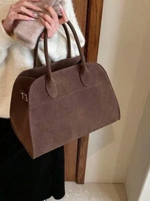 Dedoo 女士麂皮手提包，仿皮手提包，麂皮包女士复古顶包时尚复古单肩包方形包适合购物。，时尚麂皮包钱包 - 咖啡棕 - 查看 2