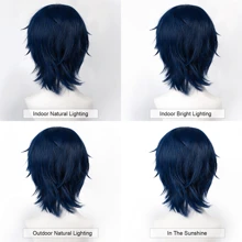 Karida 角色扮演假发短款合成假发，带刘海，14 英寸通用角色扮演假发，适用于合成头发，尖刺分层直发，男士化装舞会假发，无胶耐热纤维头发，高密度自然外观角色扮演假发