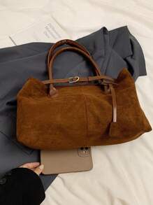 En 2024, el nuevo bolso clásico de moda para damas al estilo Joker, bolso de mano de gran capacidad retro para otoño e invierno, bolso cuadrado decorado con cinturón, bolso para negocios, adecuado para el trabajo, viajes, compras, salidas y uso comercial. - Marrón - Ver 3