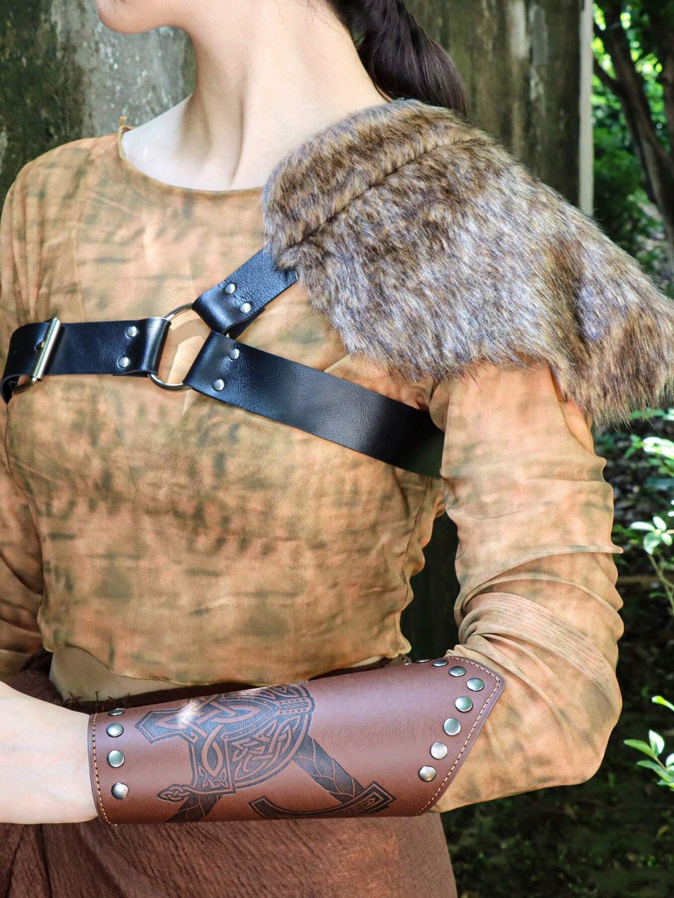 Knight Shein A Pair Of Knight Gauntlets Vintage Viking Style Fluffy Collar Shawl ...