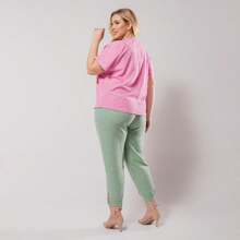 Plus Size Women's Blouse Curve T-Shirt Women's Short Sleeve Blouse G1 G2 G3 - 淺粉色 - 查看 2