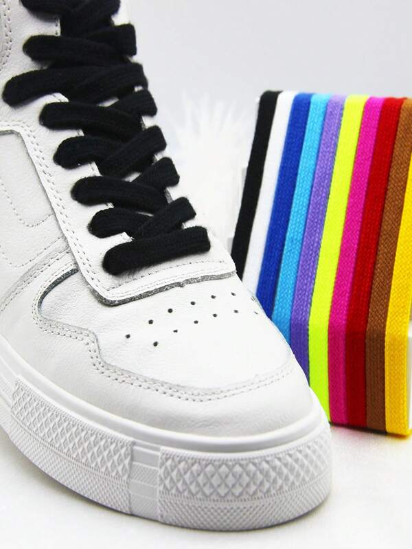 1 Pair - Unisex Classic Durable Flat Shoelaces With Decorative Lock Set, Available In Multiple Colors, Suitable For Skateboarding Shoes, Casual Shoes, Sneakers, Boots, Roller Skates