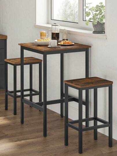 VASAGLE Bar Table, Square Tall Table, Heavy-Duty Steel Frame, 60 X 60 X 90 Cm, Easy Assembly, For Living Room Kitchen, Industrial Style, Rustic Brown And Black
