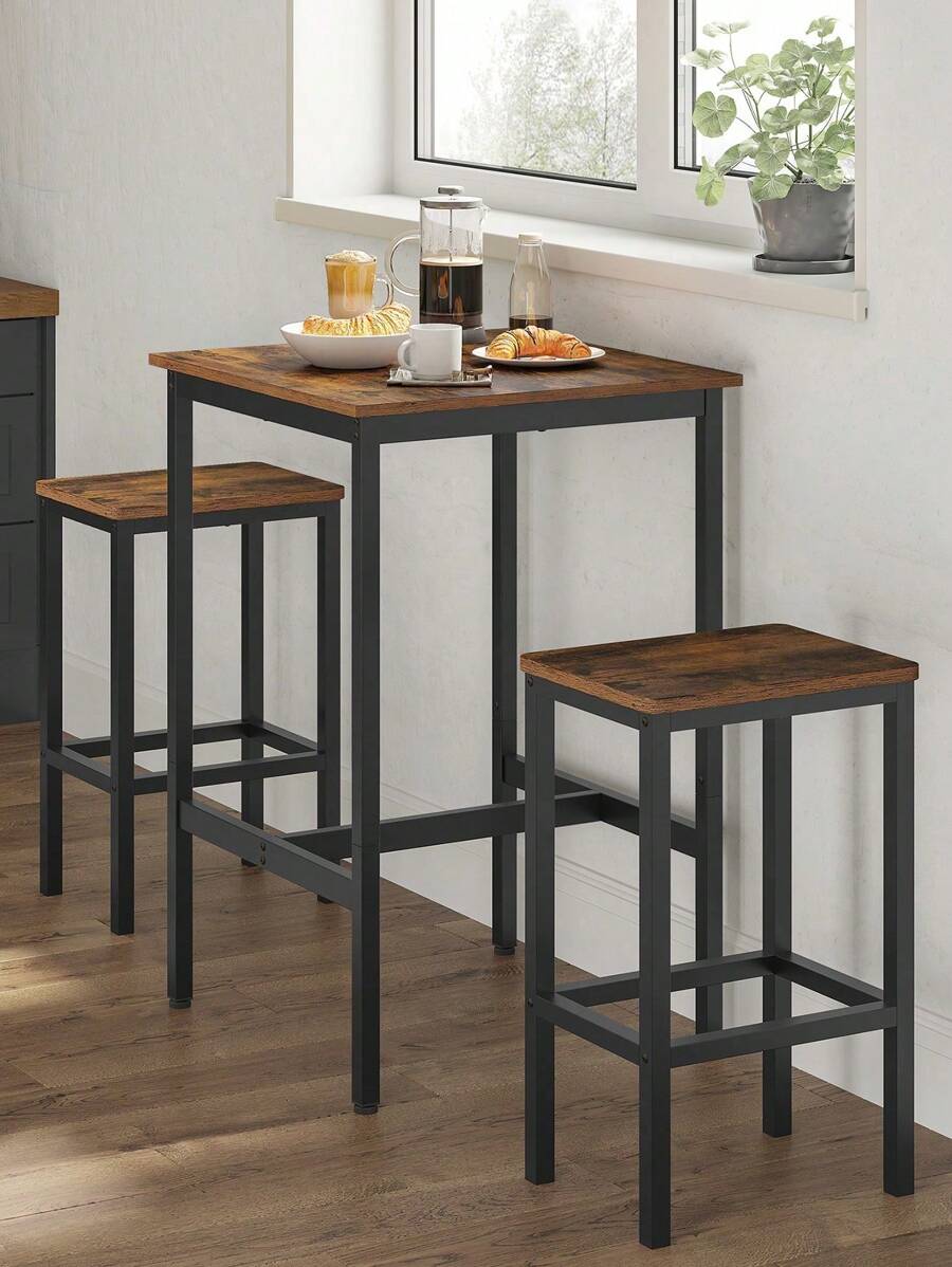 VASAGLE Bar Table, Square Tall Table, Heavy-Duty Steel Frame, 60 X 60 X 90 Cm, Easy Assembly, For Living Room Kitchen, Industrial Style, Rustic Brown And Black