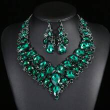 Bộ 3 chiếc vòng cổ và hoa tai phóng đại, Bộ trang sức cô dâu thanh lịch thời trang, Thích hợp cho đám cưới, sự kiện trang trọng, tiệc tùng - bộ trang sức - Xem 1